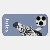 Zwart Wit Zebra Blauw Naam toevoegen iPhone Hoesje (Achterkant horizontaal)