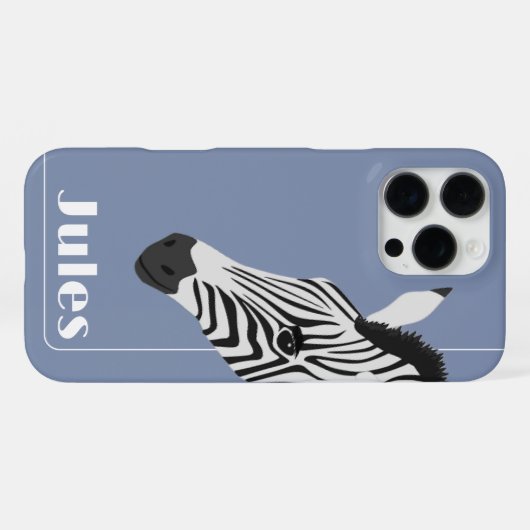Zwart Wit Zebra Blauw Naam toevoegen iPhone Hoesje (Achterkant horizontaal)