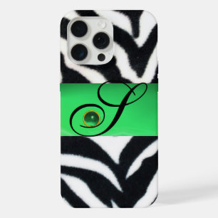 ZWART WIT ZEBRA BONT EMEERALD GROENE EDELSTEEN MON iPhone 15 PRO MAX HOESJE
