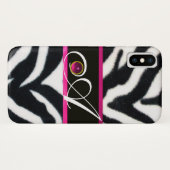 ZWART WIT ZEBRA BONT FUCHSIA ROZE EDELSTEEN MONOGR Case-Mate iPhone CASE (Achterkant (horizontaal))