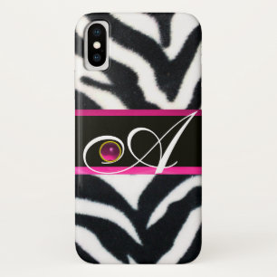 ZWART WIT ZEBRA BONT FUCHSIA ROZE EDELSTEEN MONOGR Case-Mate iPhone CASE