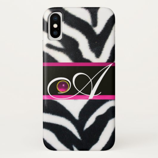 ZWART WIT ZEBRA BONT FUCHSIA ROZE EDELSTEEN MONOGR Case-Mate iPhone CASE (Achterkant)