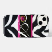 ZWART WIT ZEBRA BONT FUCHSIA ROZE EDELSTEEN MONOGR iPhone HOESJE (Achterkant horizontaal)