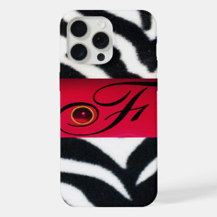 ZWART WIT ZEBRA BONT RODE EDELSTEEN MONOGRAM, iPhone 15 PRO MAX CASE
