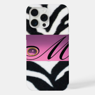 ZWART WIT ZEBRA BONT ROZE LILAC EDELSTEEN MONOGRA iPhone 15 PRO MAX CASE