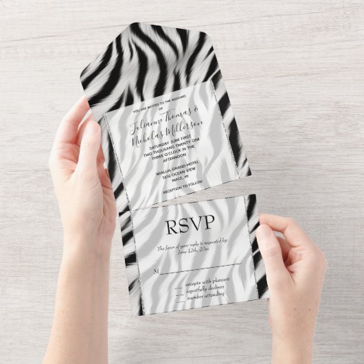 Zwart Wit Zebra Dierenprint Safari All In One Uitnodiging (Afscheurbaar)