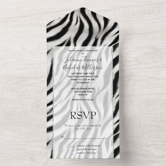 Zwart Wit Zebra Dierenprint Safari All In One Uitnodiging (Binnen)