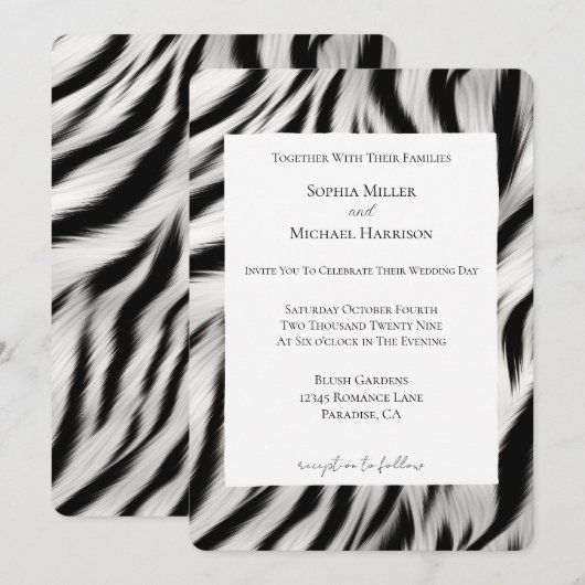 Zwart Wit Zebra Dierenprint Trouwen Kaart (Voorkant / Achterkant)