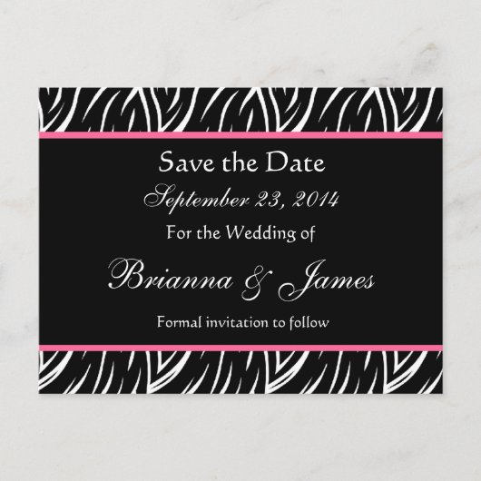 Zwart Wit Zebra Flame Custom Save the Date Aankondigingskaart (Voorkant)