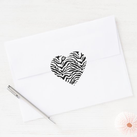 Zwart-wit zebra gestreept hart sticker (Envelop)