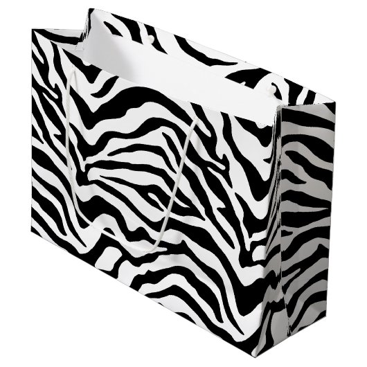 Zwart-wit zebra gestreept large cadeautasje (Voorkant Gekanteld)