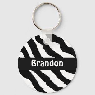 Zwart-wit zebra gestreepte gepersonaliseerde sleut sleutelhanger