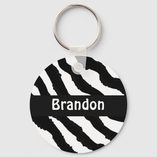 Zwart-wit zebra gestreepte gepersonaliseerde sleut sleutelhanger (Voorkant)