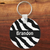Zwart-wit zebra gestreepte gepersonaliseerde sleut sleutelhanger (Voorkant)