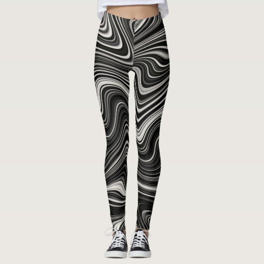 Zwart-wit Zebra golvende abstractie Leggings (Voorkant)