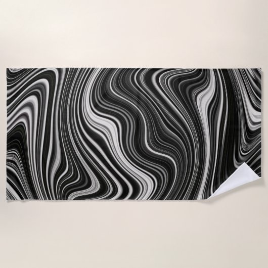 Zwart-wit Zebra golvende abstractie Strandlaken (Voorkant)