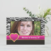 Zwart wit zebra & hart 20e verjaardag foto kaart (Staand voorkant)