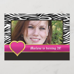 Zwart wit zebra & hart 20e verjaardag foto kaart