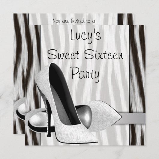 Zwart-wit zebra-hoge-hak schoenen Sweet 16-feest Kaart (Voorkant / Achterkant)