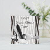 Zwart-wit zebra-hoge-hak schoenen Sweet 16-feest Kaart (Staand voorkant)