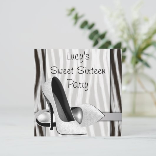 Zwart-wit zebra-hoge-hak schoenen Sweet 16-feest Kaart (Staand voorkant)