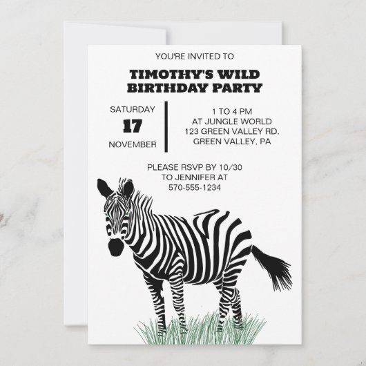 Zwart-wit Zebra in de Grass Party Kaart (Voorkant)