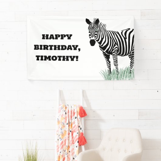 Zwart-wit Zebra in de Grass Party Spandoek (Insitu)