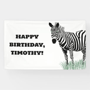 Zwart-wit Zebra in de Grass Party Spandoek