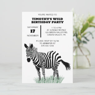 Zwart-wit zebra in het gras feestje kaart