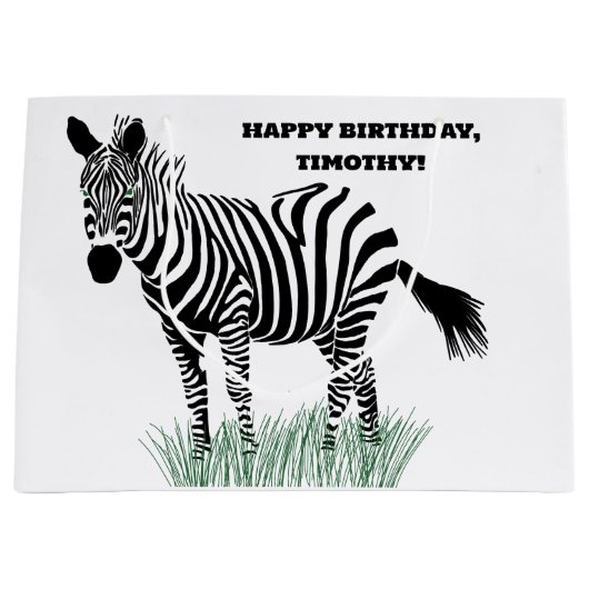 Zwart-wit Zebra in het gras Groot Cadeauzakje (Voorkant)