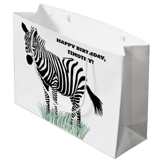 Zwart-wit Zebra in het gras Groot Cadeauzakje (Achterkant Gekanteld)