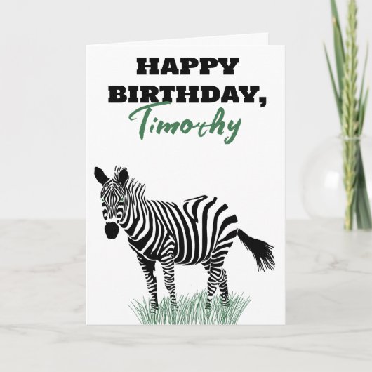 Zwart-wit Zebra in het gras Verjaardag Kaart (Voorkant)