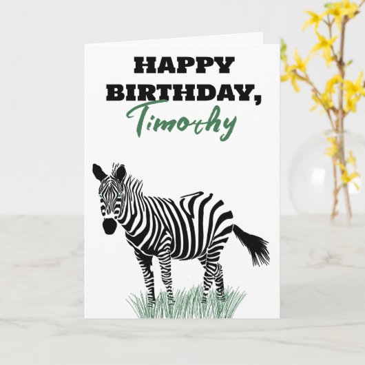 Zwart-wit Zebra in het gras Verjaardag Kaart (Gele Bloem)