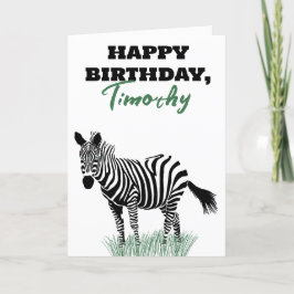 Zwart-wit Zebra in het gras Verjaardag Kaart