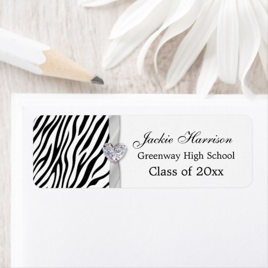 Zwart wit zebra lint, hart Afstuderen Etiket (Insitu)