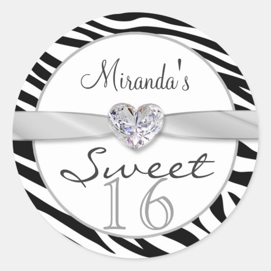 Zwart wit zebra, lint Sweet 16 Sticker (Voorkant)