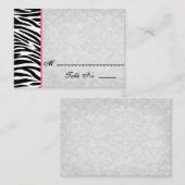 Zwart Wit Zebra met Grunge Damask Place Cards Plaatskaartje (Voorkant / Achterkant)