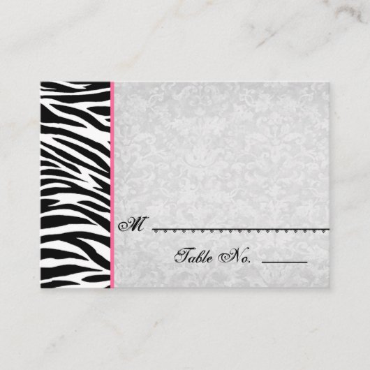 Zwart Wit Zebra met Grunge Damask Place Cards Plaatskaartje (Voorkant)