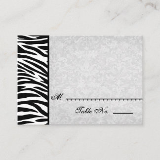 Zwart Wit Zebra met Grunge Damask Place Cards Plaatskaartje