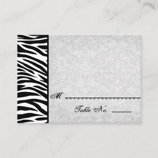 Zwart Wit Zebra met Grunge Damask Place Cards Plaatskaartje (Voorkant)