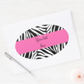 Zwart-wit Zebra met warmroze Ovale Sticker (Envelop)