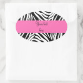 Zwart-wit Zebra met warmroze Ovale Sticker (Tas)