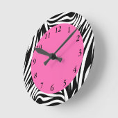 Zwart-wit Zebra met warmroze Ronde Klok (Hoek)