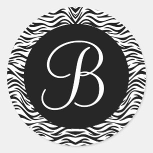 Zwart-wit Zebra Monogram Bruiloft V02 Ronde Sticker