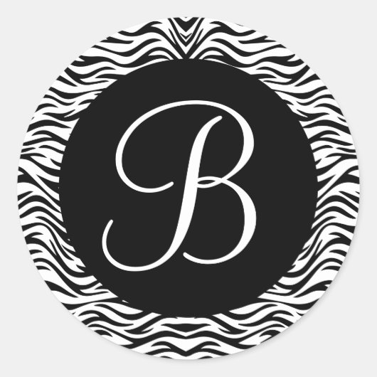 Zwart-wit Zebra Monogram Bruiloft V02 Ronde Sticker (Voorkant)