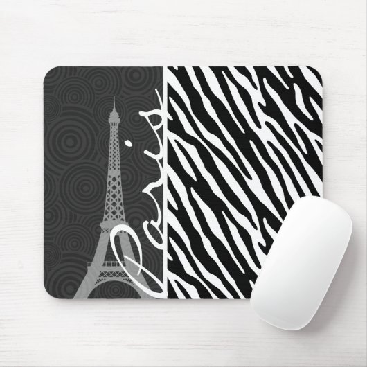 Zwart-wit Zebra; Parijs Muismat (Met muis)