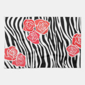 Zwart-wit Zebra patroon + rode rozen Theedoek (Horizontaal)