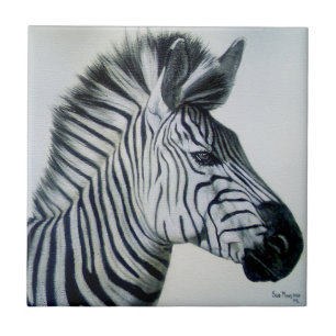 Zwart-wit zebra-portret tegeltje