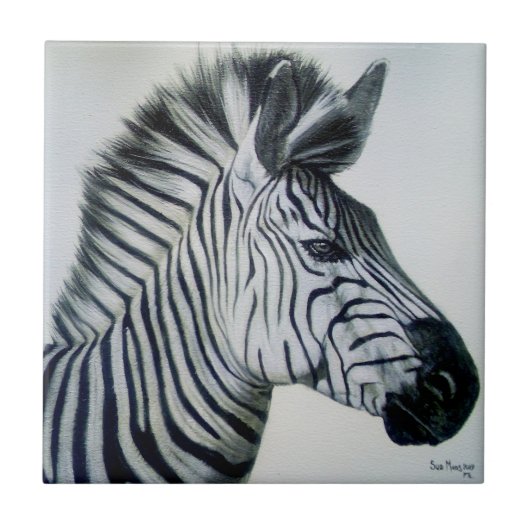 Zwart-wit zebra-portret tegeltje (Voorkant)