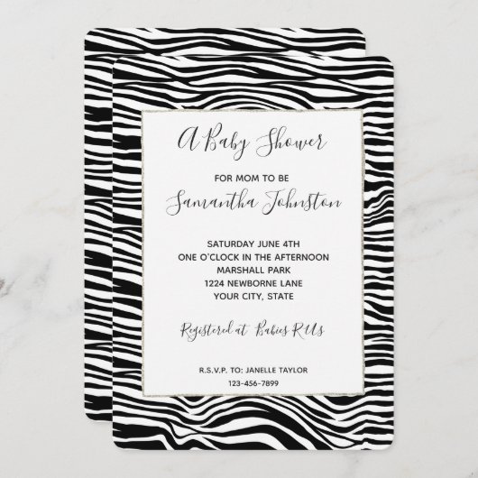 Zwart-wit Zebra Print Baby shower Kaart (Voorkant / Achterkant)